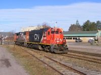 A rare visitor made an appearance in Atlantic Canada. GTW 4900 leads CN train 537 light power at Amherst, NS to pick up a boxcar to take back to Moncton, NB
