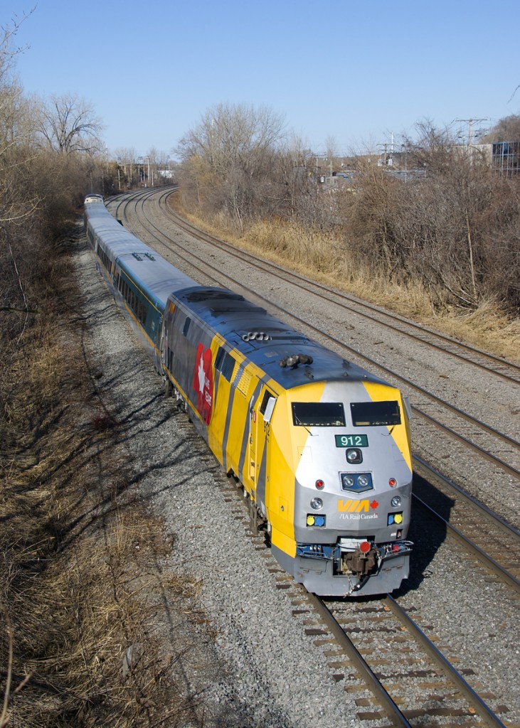 VIA 912 brings up the rear of VIA 63, which has another wrapped P42DC leading.