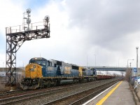 CSX has been retiring a number of SD60's recently, so it was a nice surprise to see ex-Conrail SD60M CSXT 8761 leading CN 327. It's passing under a signal gantry at Dorval with CSXT 67 trailing as a bit of snow falls.