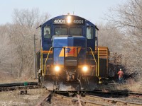 Almost 10 years ago now……Goderich-Exeter Railway train 580 with Lakeland & Waterways Railway GP9-4 4001 and GEXR GP38AC 3835 is viewed switching local traffic near the Alma Street crossing in Guelph, Ontario on a beautiful spring morning. 