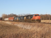 On the approach to Kent Bridge, a couple locomotives are seen returning horsepower hours to CP. 