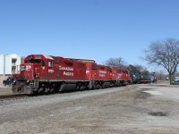 CP T29 makes a daylight run to Chatham where it would complete its' work at the ethanol plant after running around its' train at Ringold. 