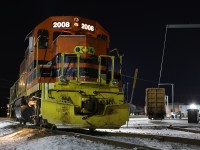 The Goodrich-Exeter has been a personal favourite railway since I got my first decent camera back in the mid 1990s. The railroad has grown so much since start up back in 1992, not just in route miles but motive power as well. Veteran GP9's gave way to GP38's and GP40's. The GP40's later gave way to larger six axle power. While most of my time was spent chasing the predictable road trains #431/432, it was the locals such as 580, 581 and 582 that I've taken the most enjoyment capturing. The relocating of train 582's power to Preston would bring new possibilities, from parked night photos to week day chases to Guelph and back, not to mention the rare dimensional loads out of Babcock Wilcox. Sadly it appears that a lot of the GEXR will disappear by years end including the Guelph subdivision and connecting spurs, with CN taking them back and ending the lease with the Goodrich-Exeter. I feel for the employees of the GEXR and sister road SOR that face an uncertain future. In the last few years the GEXR has always been struggling with motive power issues, with units off sister railroads like SOR, SLR, and QGRY filling the void. Here we find local train 582 slumbering the weekend away along side the lumber yard at Preston, with borrowed Quebec Gatineau GP38 #2008 for power. Thanks Jon for leaving some lights on :)