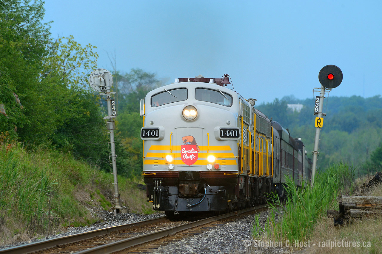 There's something to be said about classic motive power splitting classic signals on the CP mainline - and I think this says it quite well. In this shot, I put my 400mm lens to good use capturing 1401 splitting these 1940's era sentinels which are so endangered in our PTC crazy world.I held onto my shots of the RCP for a long time instead handing our front page to RP.CA's various contributors - since the train was well covered - a couple photos made it to print instead. But it's April 2018, it's still very cold out there and I am pining for those warm summer days - winter just won't let go. So here's my first shot near Palgrave, where I saw this train for the first time in nearly a decade - I missed the RCP's visit in 2014 (and not by much - literally missed a shot at Palgrave by a minute!) so I really made up for lost ground - I ended up photographing this thing between Here, Hamilton, Toronto, to Smiths falls, and back the other way, logging well over 1500 KM on multiple trips  - I certainly had my fill for a few years. Apparently it's running to Sudbury next week but with two F units sent to RELCO for rebuild in November 2017 it'll have different motive power instead (I'm told an ECO will be on it). And No, it's not apparently coming any further east. I've had my fill so I'm not going to "viking" my way there for more photos, I'm good :)