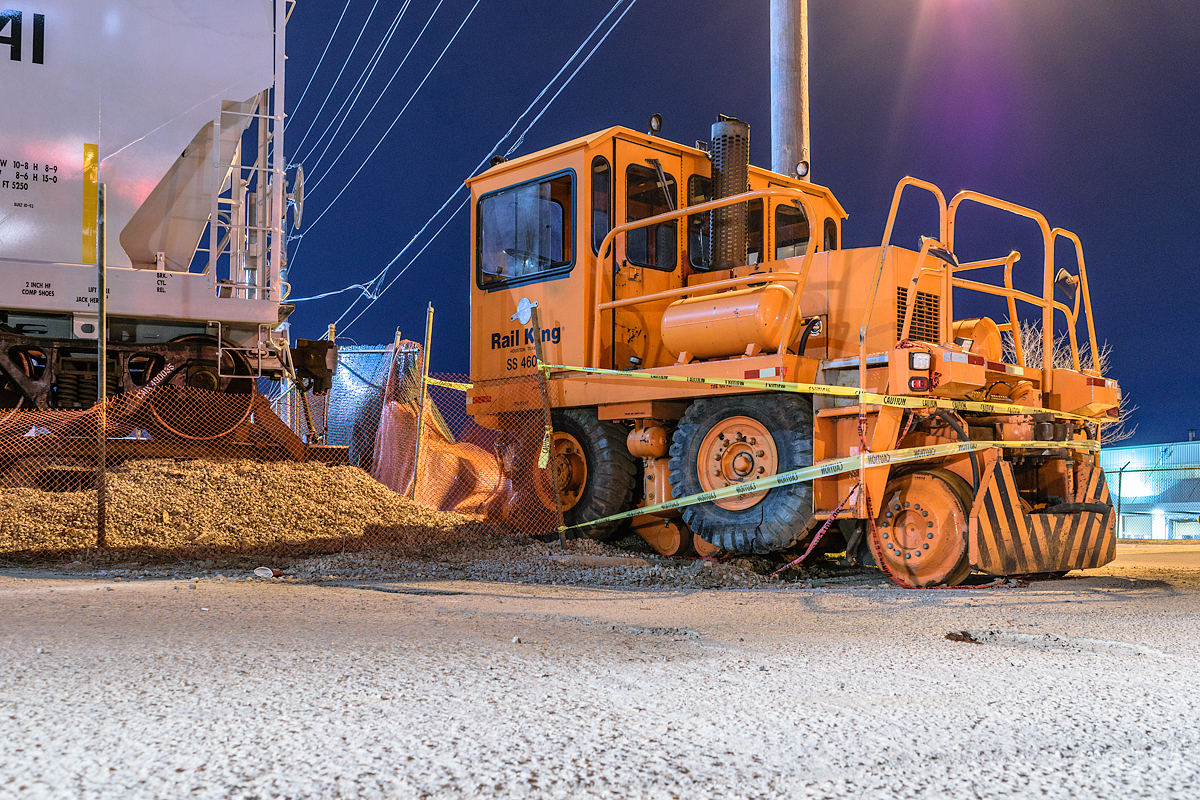 The trackmobile at Lantic Sugar was involved in a derailing incident. It looked like a railcar caused it to be pushed over the rail stoppers and onto an access road.