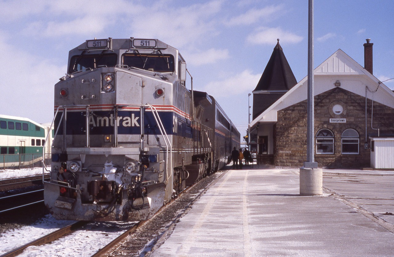 In 2001 AMTK's Dash 8-32BWH's were a normal fixture on VIA# 685 (Sunday's 85). 17+ years ago AMTK 511 sit's on the since removed station track at Georgetown Station.