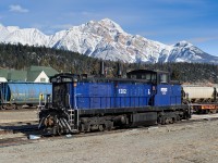 If you didn't guess, JLCX GMD1m 1202 is lost! It's seen sitting quietly on the shop track at Jasper waiting to hitch a ride back towards Edmonton on CN's train A412 shortly after this photo was taken. The unit was last in use recently in Shaver, AB (just south of Grande Prairie) at the large Weyerhauser Pulp and Paper facility. Since then, it's taken a trip south to Swan Landing, east to Edmonton, west to Jasper and is now hoping to go back east to its new home in Fort Saskatchewan, northeast of Edmonton. JLCX 1202 is ex SRY 1202, ex CN 1153 and nee CN 1053.