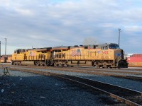 Power for the day's train 241 seen heading east after UP 7802 was spun on the turntable to lead out heading west.