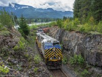 CREX 1502 & CN 8102 lead a Northbound rail train through Squamish, BC.

