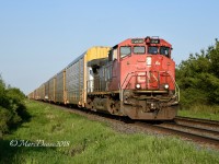 Train 271 led by a solo CN 2514 crosses Telfer Sideroad outside of Sarnia, ON., looking for a scan at Chester Street before heading to Port Huron, MI.