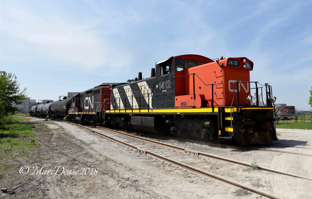 CN 1412 the third and final GMD1 to be put back in service in Sarnia works the IOX job along with CN 7046.