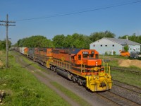 Bound for Mac Yard GEXR 432 heads east with SD's and a GP35 up front.  This afternoon GEXR 431 returned without 2500, which was left at Mac Yard, likely headed to another G&W operation.  Recent Metrolinx brush cutting operations can be seen here, with new vantage points opened up.