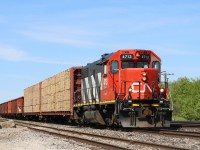 CN L580 is switching cars at Paris on a warm Victoria Day. 