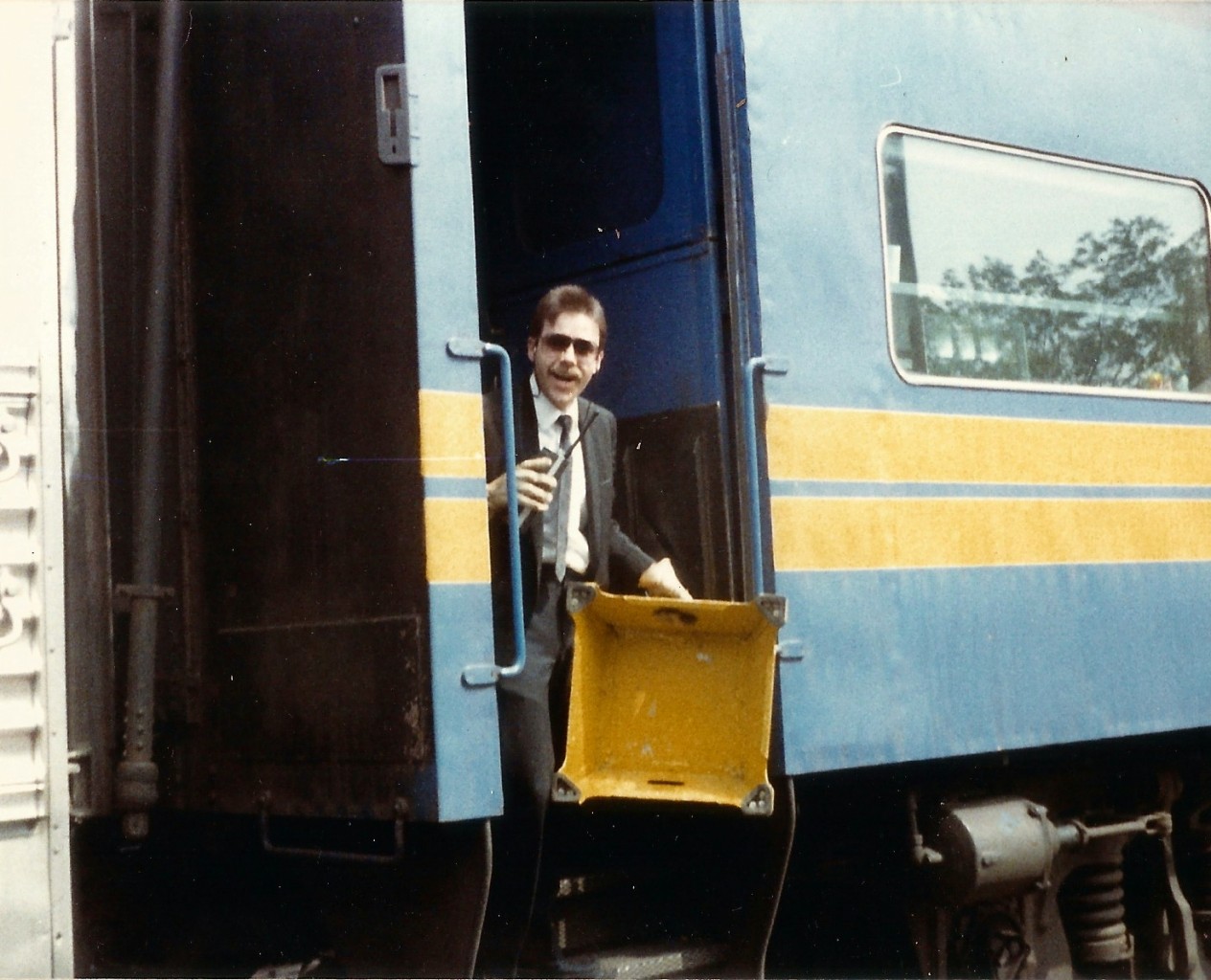 Conductor Jami Watt bringing north bound VIA to a stop at the Parry Sound station.