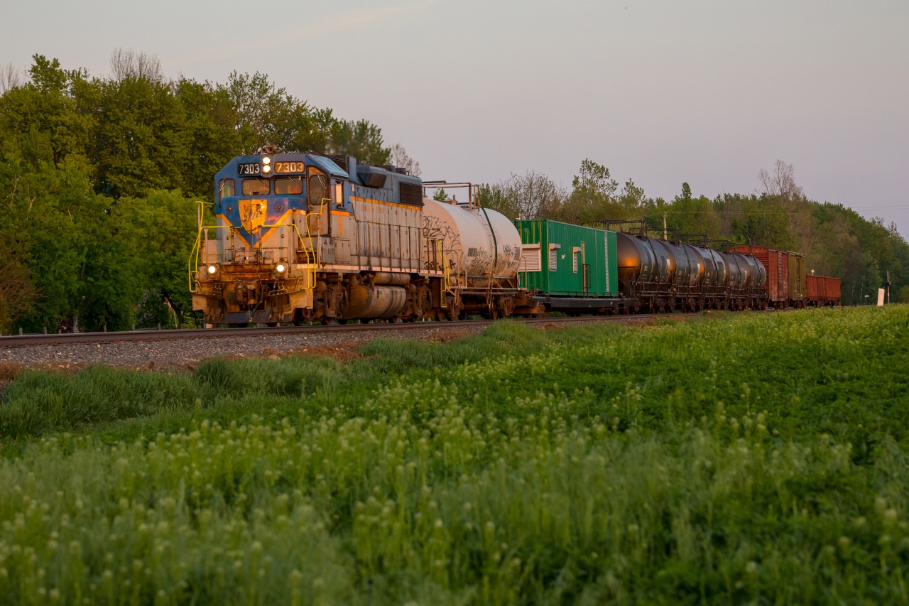 After spraying down the Hamilton Subdivision and making a quick turnaround, D&H 7303 hustles northbound towards Guelph Junction under the last, last rays of sun.