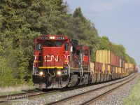 Dash 8 leading intermodal train westbound on the CN Kingston Sub.