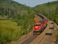 CP 6254 East with U55 seen just East of Levack after running around their train, headed to Sprecher with loads for Vale on a beautiful September morning. 