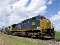 CN 327 has repainted AC4400CW CSXT 145 & Dash8-40CW CSXT 7849 for power as it rounds the Valleyfield Sub wye at Coteau before setting and lifting cars and then heading south.