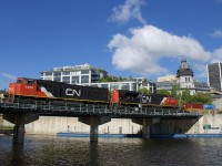 CN 5686 & CN 8957 lead CN 149 over the Lachine Canal as this intermodal train exits the Port of Montreal.