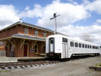 Ex-GO Transit car AMT 1101 is parked in front of Hays Station at Exporail.