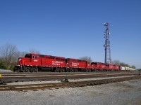 CP F94 has five geeps (CP 2307, CP 2280, CP 2252, CP 4428 & CP 30324) with cars for the Lacolle Sub as it passes Lasalle Yard. Two of the geeps will be set off at Delson.