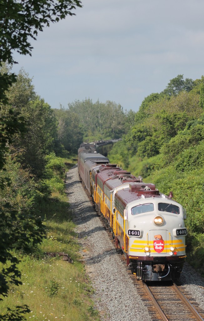 The Royal Canadian Pacific train is seen rounding the bend on the outskirts of Port Hope. It would continue east towards Smith Falls and to Montreal.