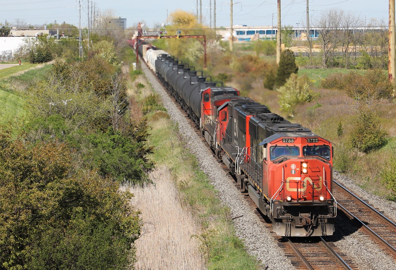 CN A435 passes under Guelph Line in Burlington on its way to work Aldershot Yard.