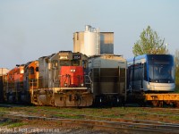 GEXR has played a large role in the ION LRT by delivering the new cars to the Commonwealth Plywood siding in Waterloo. The cars don't sit for very long as they are desired to be delivered very quickly. Imagine my surprise to head to Kitchener to find both 431 and a LRT sitting in the yard, mind you, by this time of night (8 PM!) 431 is long off duty and a new crew from Stratford has taxied over to bring 431 across to Stratford. 584 would deliver the LRV that evening and was switching the yard as I took this photo. At any rate, an ex SP SD45 and a Bombardier Flexity side by side is an odd pairing to say the least.