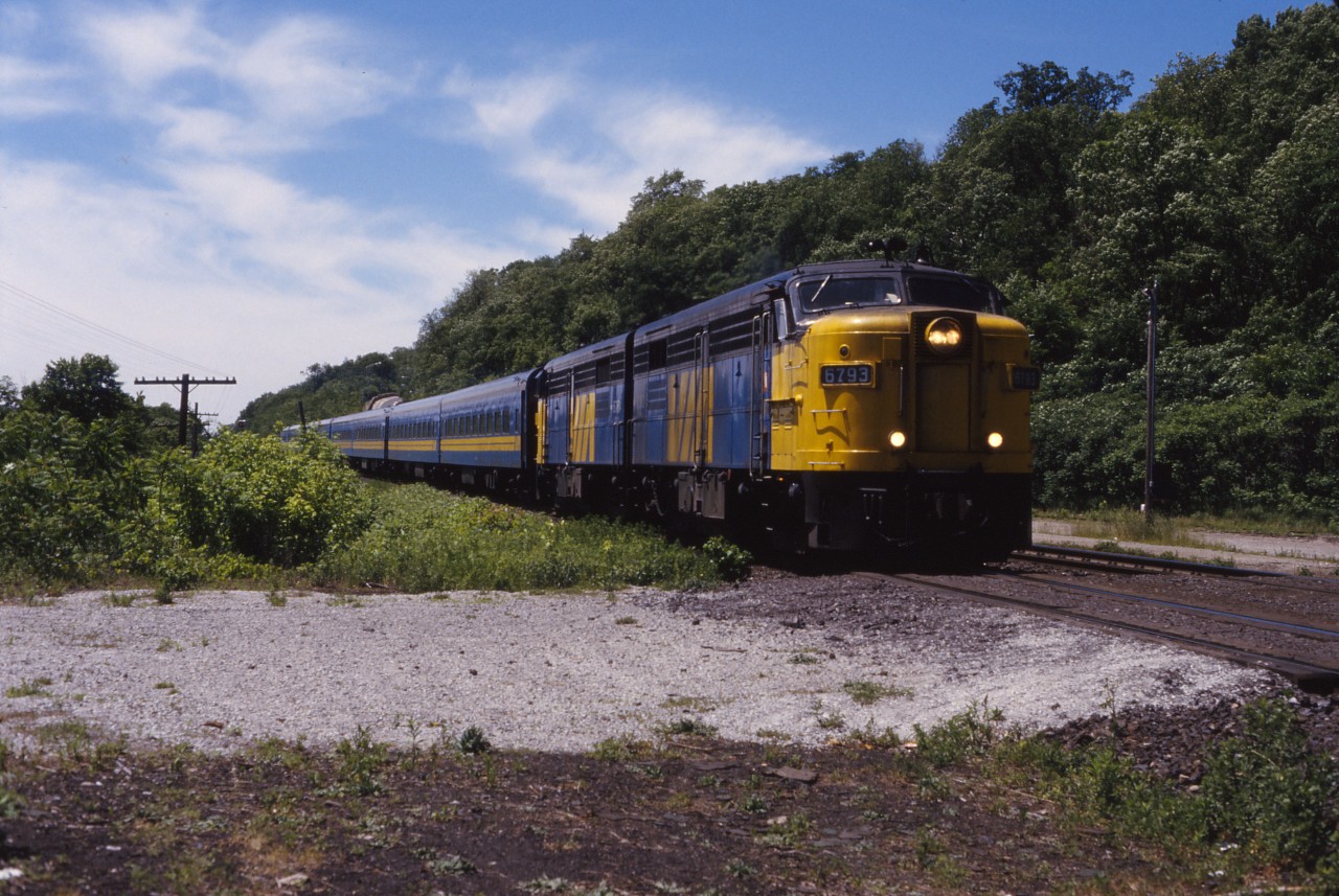 Ah, the long days of summer...all is right with the world as we catch a pair of FPA4s on a VIA eastbound at Dundas, likely No. 72 from Windsor. Alas, VIA's F40PH-2s are being delivered and within a year sights like this will be only be a memory as the 251-engined cabs are retired.