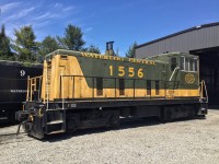 Waterloo Central Railway 1556 is seen sitting outside the St. Jacobs shops as number 9 prepares for her 2pm Victoria Day steam train.