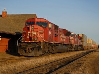 Edmonton-Toronto train 104 waits for a crew to come on duty in Hardisty Alberta. The station in the background has since been relocated and repurposed and now serves as a restaurant. 

Recent news suggests 30 of CP's SD9043MAC's (like the 9123 and 9114 pictured here) are off to Kentucky to be rebuilt by Progress Rail. 