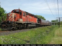 CP SD40-2 #5691 leads CP's Technical train into Windsor Yard back on June 3, 2011.