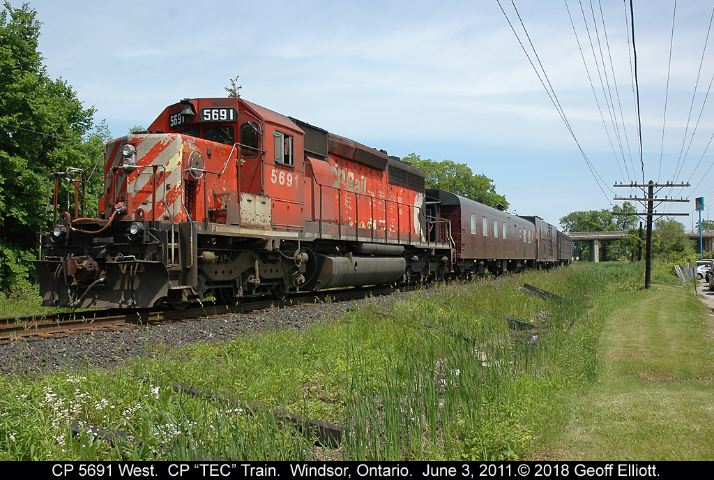 CP SD40-2 #5691 leads CP's Technical train into Windsor Yard back on June 3, 2011.