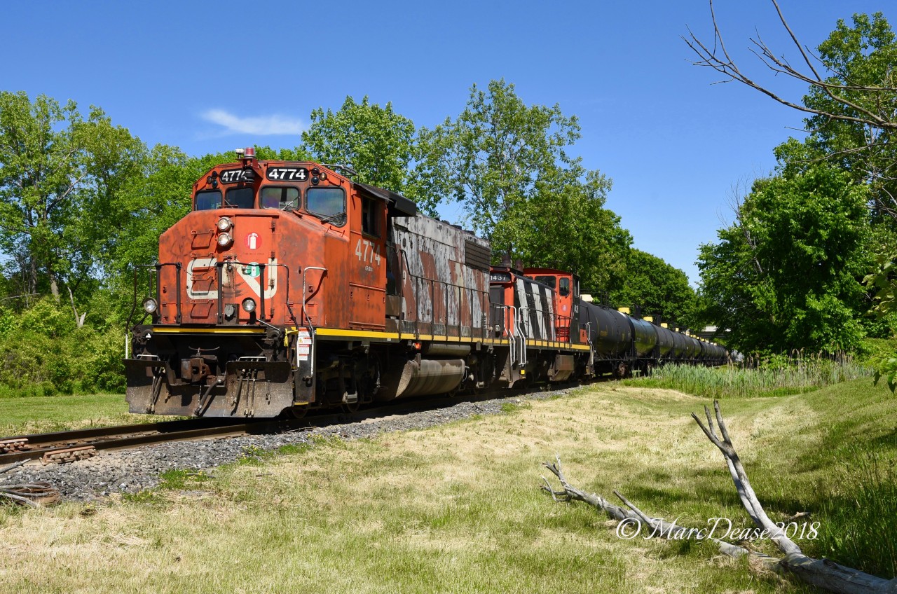 I shot this same train back on April 26, 2018 with CN 4774 trailing and not a leaf to be seen.