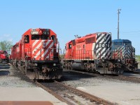 3 dash 2's occupying the east end, in service 5756 is peeping out on the track behind 5872.