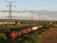 There is something about early morning light that just adds to photos. CN train 421’s timing has worked out well a couple of times before work this week allowing me to take advantage of the shot using the James Snow Parkway bridge as a vantage point. This days 421 has a good mix of older power in the form of a Dash-9, Dash-8, SD60 and SD70I. The train is skirting the low shadows at Mansewood as it heads for Hamilton and finally the Niagara Region.