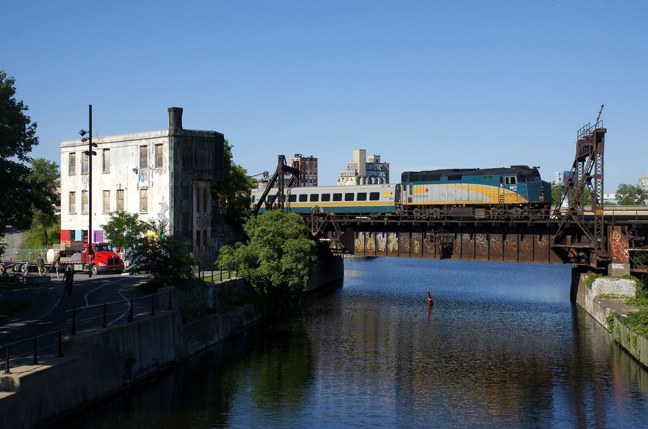 VIA 6417 is on the tail end of VIA 65 as it crosses the Lachine Canal.
