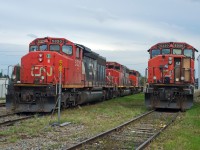 CN 5320, 5281, 5263, and 5330 await their next task's in Whitecourt AB. There was a 2400 tucked away behind 5330 as well, but no one needs to know that.  