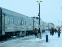 SUB-ZERO SASKATOON. I was reminded of the Guess Who's classic hit song 'Runnin' Back to Saskatoon' as the 'Canadian' arrived some 11 hours late and through a fierce Prairie blizzard to Saskatoon on January 30, 2018. During our quick stop to refuel the engines, some passengers - including the photographer and his wife- decided to walk about in the -20C temperature but quickly re-boarded to enjoy a hot coffee in the warmth of the dome car 'Glacier Park'. With the rear of the train barely visible through the snow, the blustery wind and the freezing temperature of that frigid morning quickly brought about a desire for the long hot days of a Saskatchewan summer.