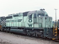 O&W 9954 on it's new railroad BC Rail, and perhaps on it's first trip on new turf. During the 1980's BC Rail was desperately short of of motive power and acquired an assortment of second hand locomotives. Eventually 9954 would be overhauled and repainted at the Squamish Locomotive re-build shops and emerge in the BC Rail red white and blue paint along with new number 747.