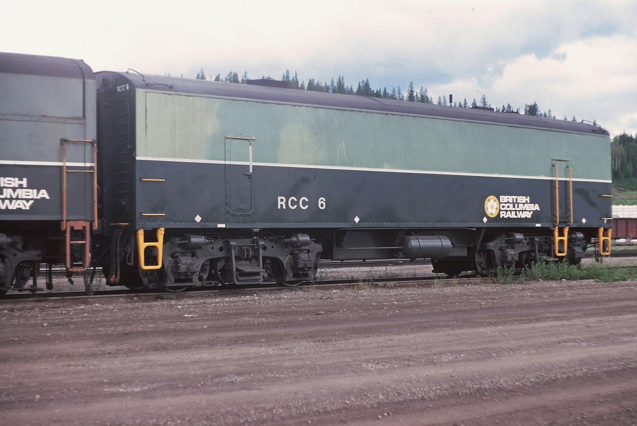 RCC6 (Remote Control Car) ex BN/GN from an EMD "B" unit. BC Rail purchased several of these cars from CPR and BN in the early 1970's and eventually had 10 in service. The RCC cars were the receiving unit for the radio signals from the leading control unit and the RCC was MU'd to the remote control mid-train units. The technology was quite primitive by today standards and the RCC's were not reliable. They were eventually replaced by the MLW M420B, RCL units that BC Rail bought equipped with upgraded electronics and air brake manifold.
