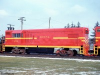 RFFSA 2712, a BB-trucked EMD G12, is seen on shop trucks with a sister unit and GMDH-1 1001 at GMD's London Ontario locomotive plant in 1963. 2712 was one of 18 G12's built for the RRFSA (Rede Ferroviária Federal, Sociedade Anônima, the state-owned railway company) in Brazil, built at the GMD London Ontario plant between December 1963 and April 1964, numbered 2711-2728.