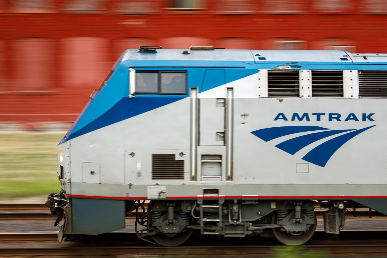 The Amtrak Maple Leaf glides through Steeltown as it nears the end of its journey from New York City to Toronto. Hamilton locals might recognize the brick building in the background, which given the train, made for an aptly coloured scene of red, white and blue.