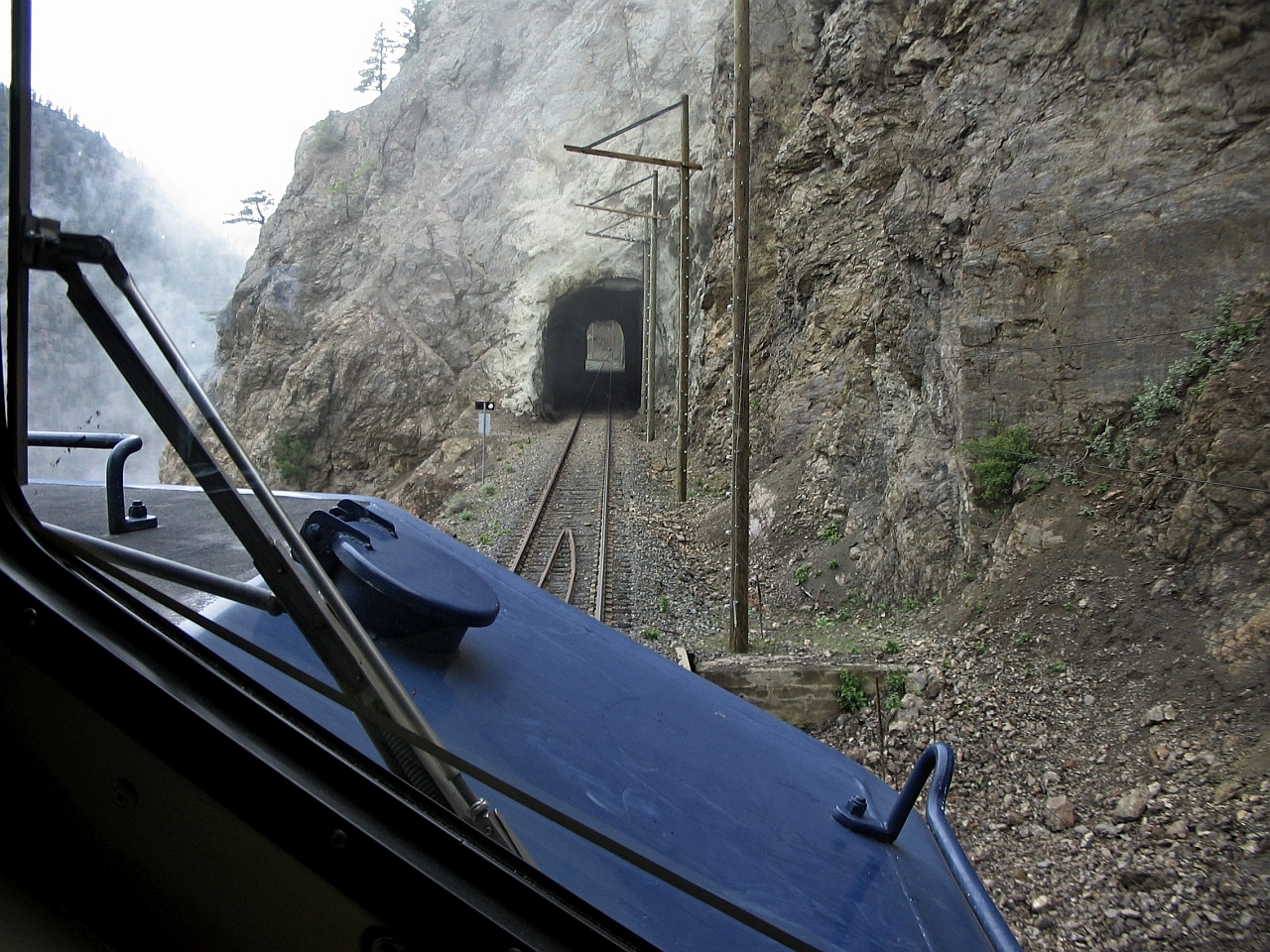 a misty morning on the mountain as we are between tunnels at mile 186.5 on the BC Lillooet sub on the Kelly Lake Hill.  sorry, I cannot find the location on the satellite imagery, pretty much a very remote location for photographers as well.
