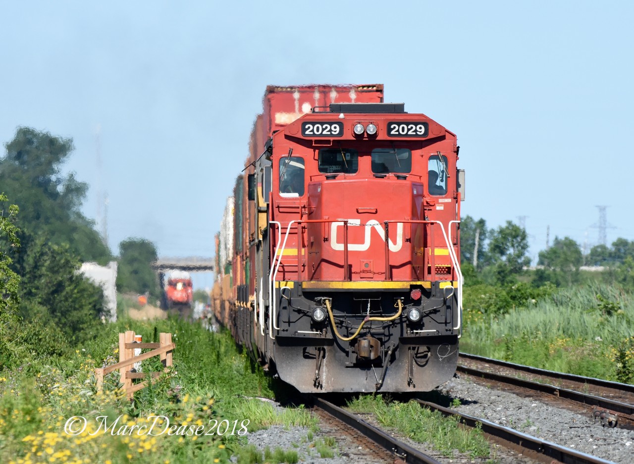 After a quick stop in Sarnia, train 148 departs with CN 2029 in the lead.