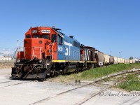 Working the IOX job today in Sarnia were GT 6420 and CN 1412. After switching at Imperial Oil they made their way down to the grain elevator to retrieve 10 hoppers.