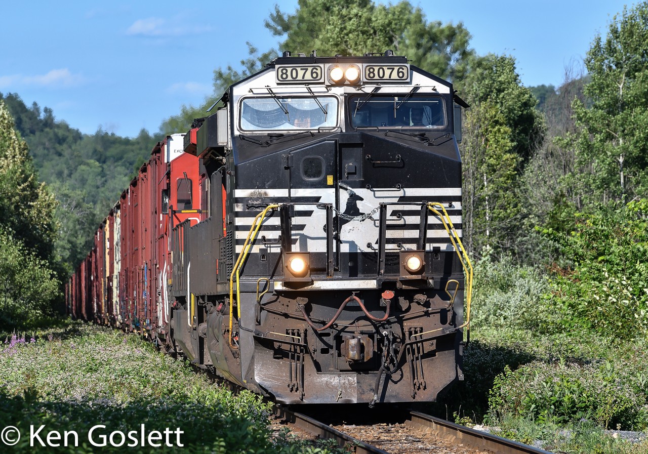 Unusual with its NS leader CN 369 travels between Rivière à Pierre and Montaubon, Quebec.  The train began in Jonquière and will ultimatley terminate in Toronto.