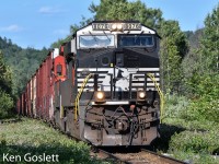 Unusual with its NS leader CN 369 travels between Rivière à Pierre and Montaubon, Quebec.  The train began in Jonquière and will ultimatley terminate in Toronto.