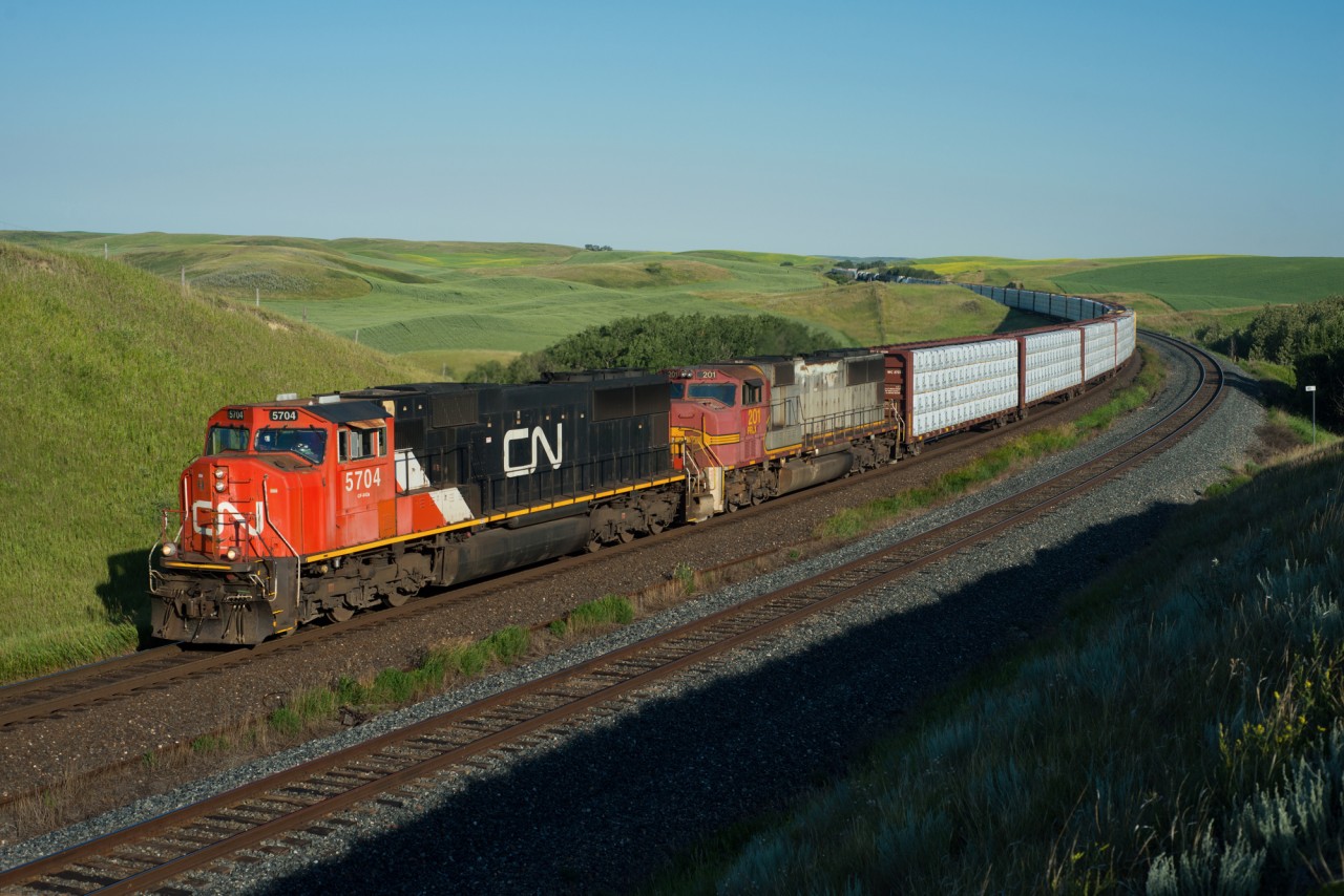 The time is 0736 and the light is perfect for CN 312 with CN 5704 and PRLX 201 providing the ponies.