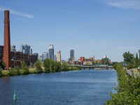 VIA 917 leads VIA 62 over the Lachine Canal on a hot and humid afternoon in Montreal.